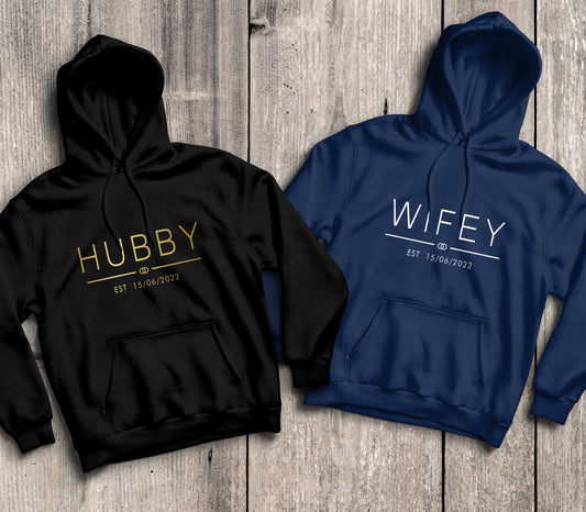 Personalised Hubby Wifey Hoodie Est