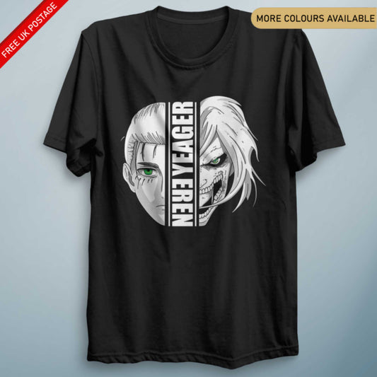 Eren Y Attack Titan Split – Unisex Anime-Inspired Graphic Tee